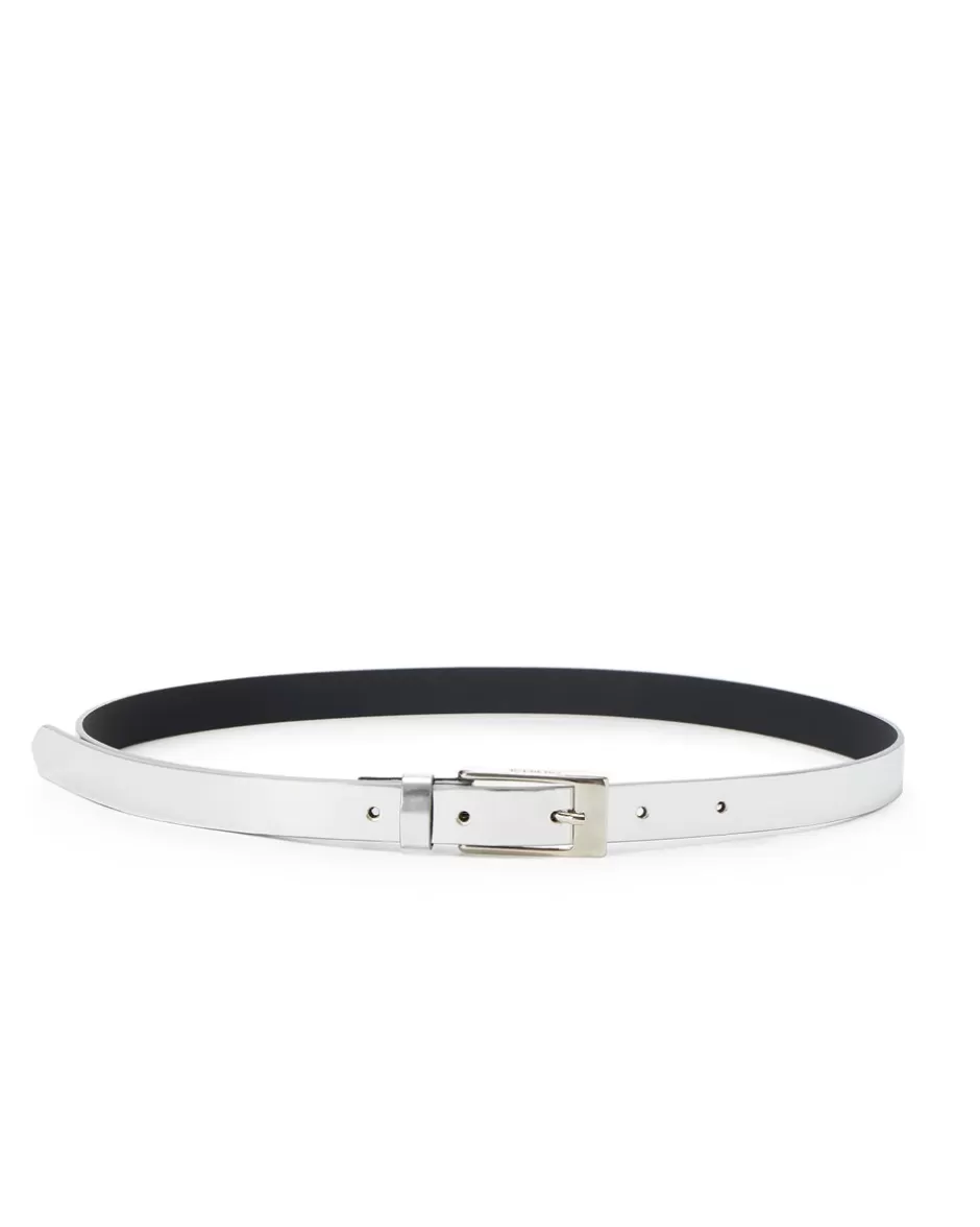 Clearance Thin Mirror-effect Belt With Logo Buckle Women Bags And Belts