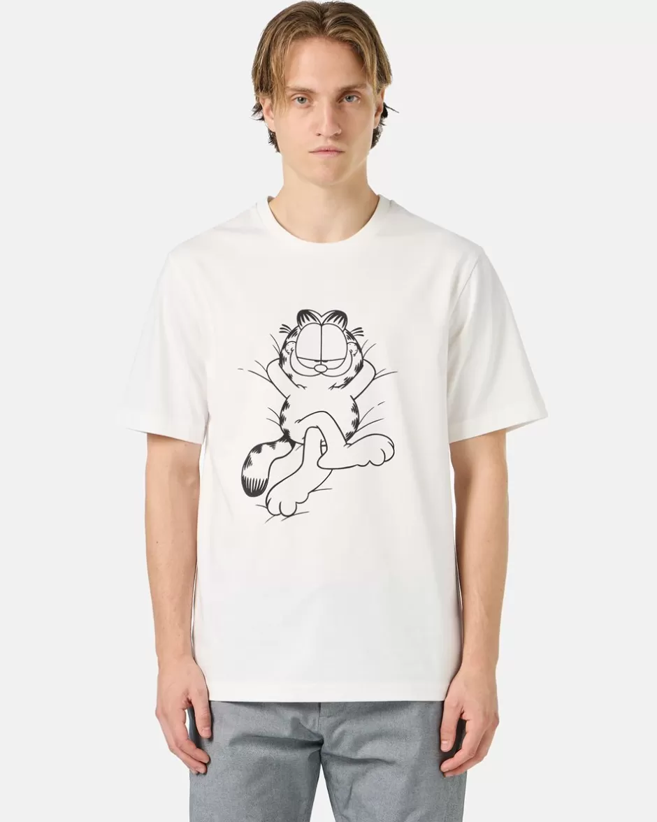 Cheap White Cotton Jersey T-shirt With Lazy Garfield Print T-Shirts And Polo