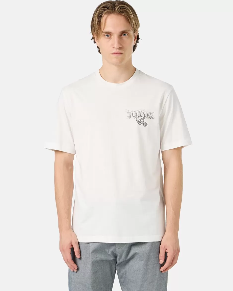Discount White Cotton Jersey T-shirt With Splash And Bear Logo Print On The Heart T-Shirts And Polo