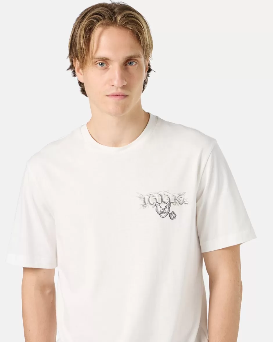 Discount White Cotton Jersey T-shirt With Splash And Bear Logo Print On The Heart T-Shirts And Polo