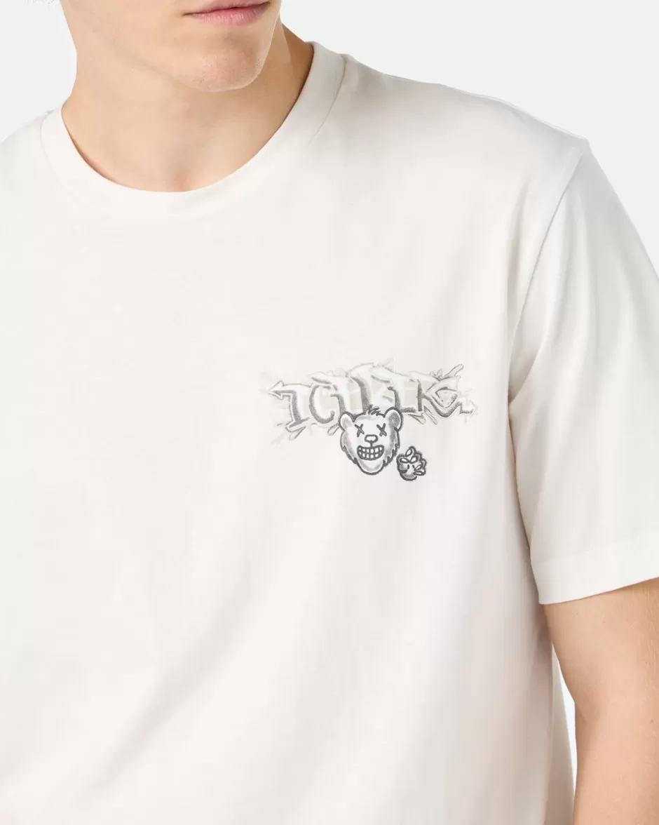 Discount White Cotton Jersey T-shirt With Splash And Bear Logo Print On The Heart T-Shirts And Polo