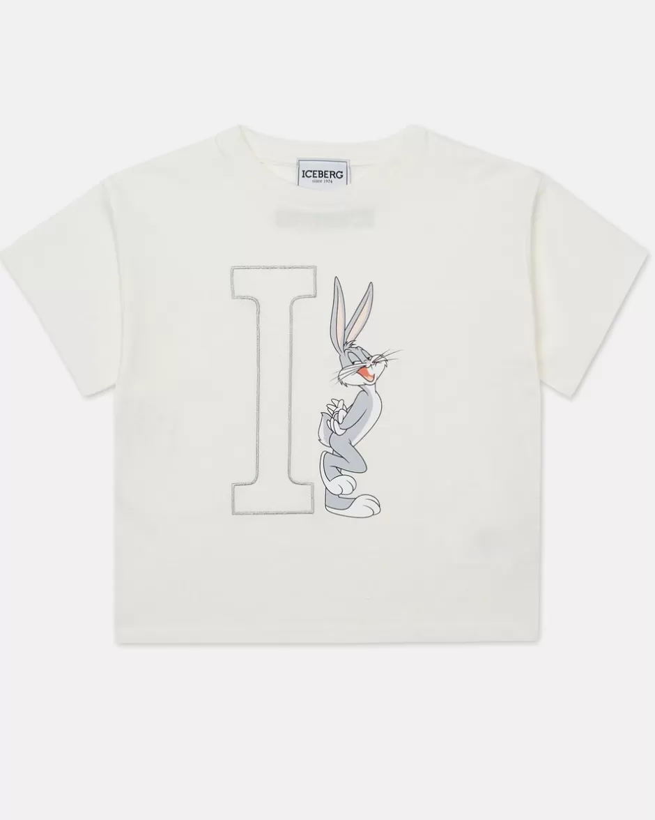 Flash Sale White Crew Neck Short Sleeve T-Shirt With And Bugs Bunny Monogram Kids Girl Fw24