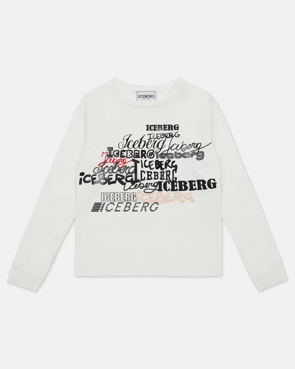 Online White Crew-neck Sweatshirt With Logos On The Chest Kids Girl Fw24