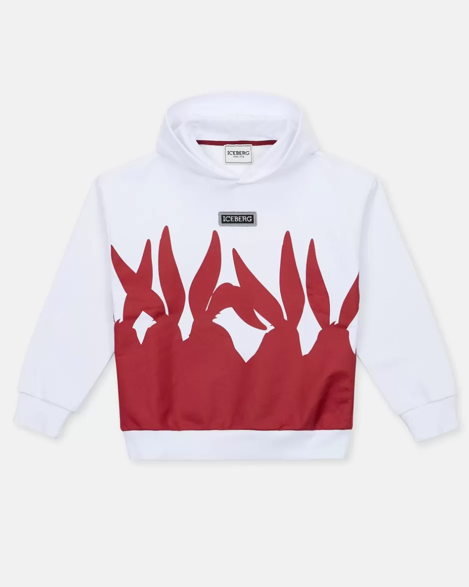 Hot White Sweatshirt With Hood And Cartoon Prints Kids/BOY Boy Fw24